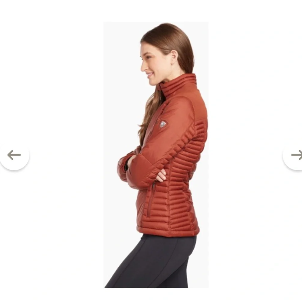 KUHL Spyfire Goose down Jacket cinnamon rust dark orange small puffer NWOT zip - Picture 4 of 15
